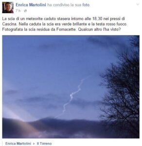 Il meteorite fotografato nel cielo di Pisa