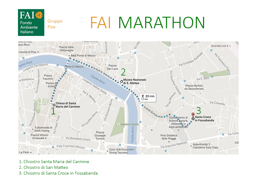 Gli itinerari con le attrazioni da visitare nel corso della Fai Marathon di Pisa.