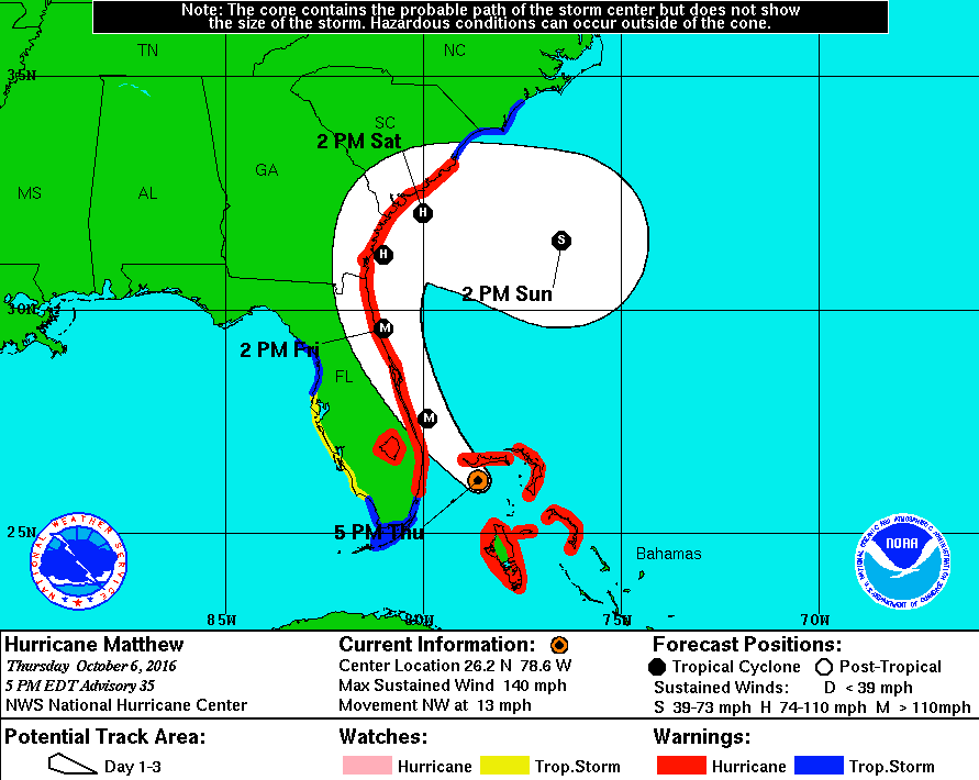 L'area di impatto di Matthew sulla Florida pubblicata su una pagina facebook dedicata all'uragano.