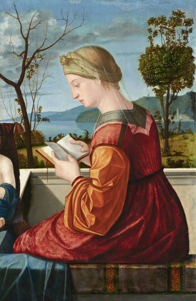 Vittore Carpaccio: Vergine leggente, ca. 1510, olio su tela, tasferito da una tavola, 78 x 51 cm. Washington, National Gallery of Art.