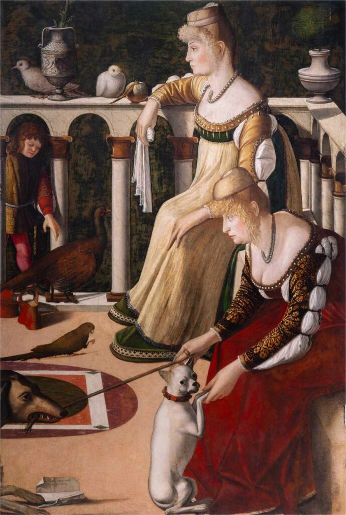 Vittore Carpaccio: Due dame, ca. 1492 / 1494m olio su tavola, 94,5 x 63,5 cm, particolare. Venezia, Musei civici veneziani, Museo Correr.