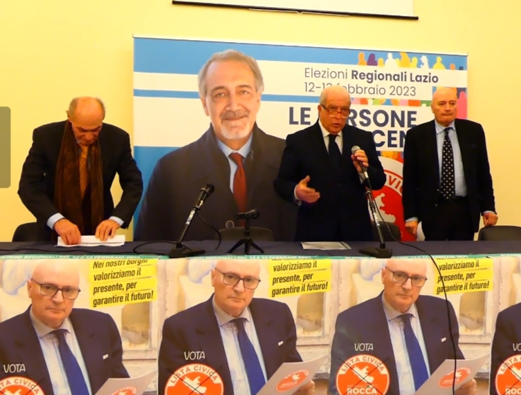 L'incontro del segretario e del presidente di Assimpresa Aldo Romanini a sinistra e Corrado Peroni al centro con il candidato alla Regione Lzio della lista Rocca Presidente Gianni De Nicola.