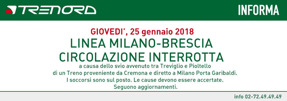 Treno deragliato Trenord messaggio
