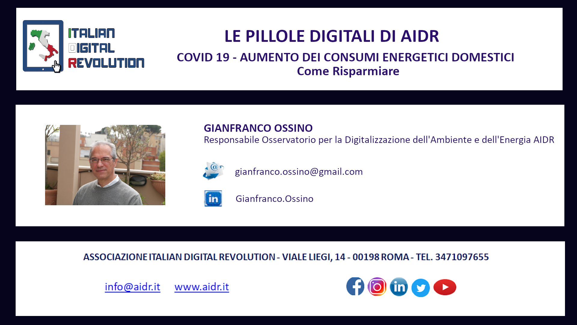 LE PILLOLE DIGITALI DI AIDR. COVID 19 – Aumento dei consumi energetici domestici. Come risparmiare