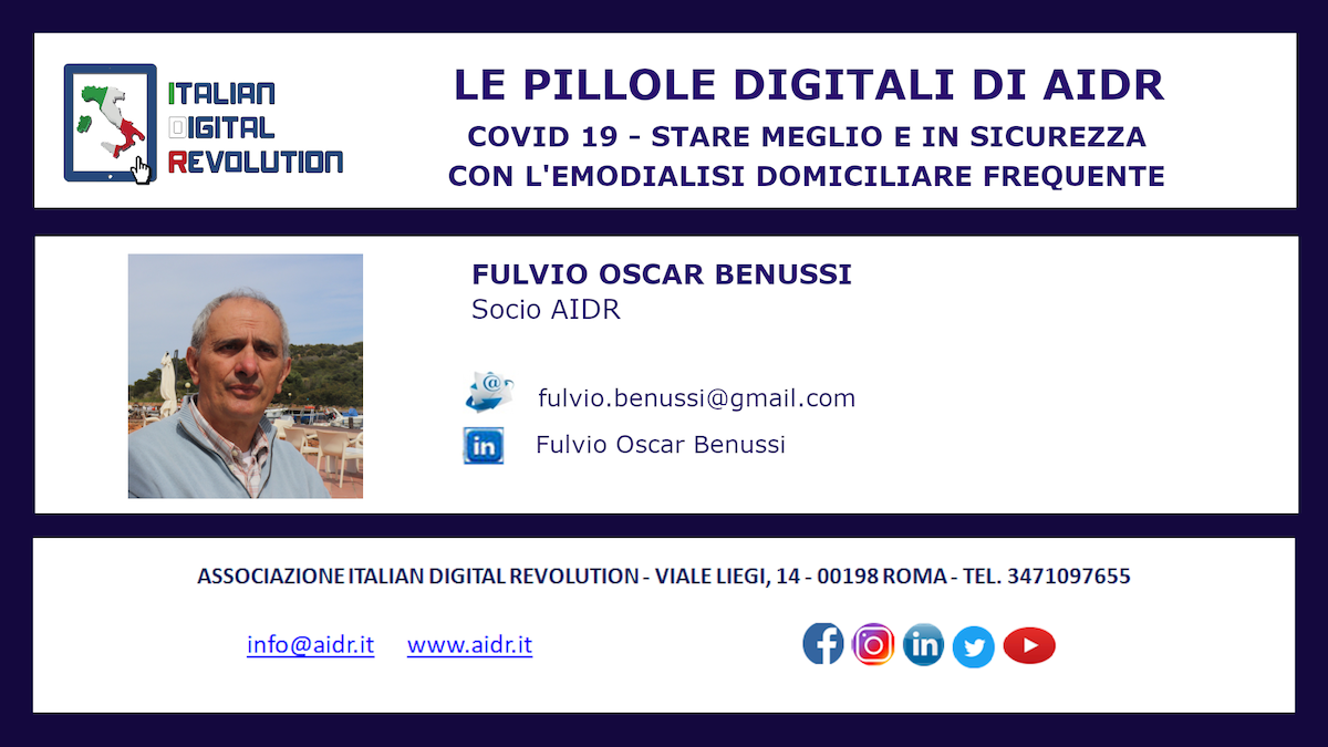 LE PILLOLE DIGITALI DI AIDR. COVID 19 – Stare meglio e in sicurezza con l’emodialisi domiciliare frequente