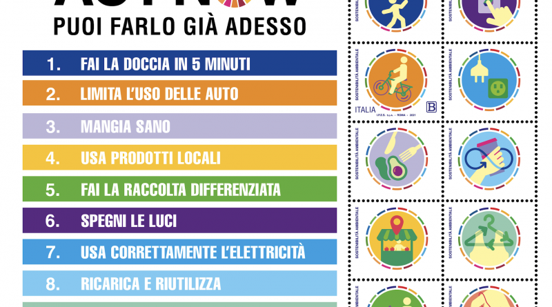 Sostenibilità ambientale, francobollo Poste Italiane Sostenibilità ambientale, francobollo Poste Italiane