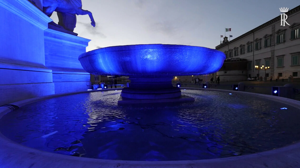 La fontana dei Dioscuri illuminata di blu per la Giornata dell’Autismo La fontana dei Dioscuri illuminata di blu per la Giornata dell’Autismo
