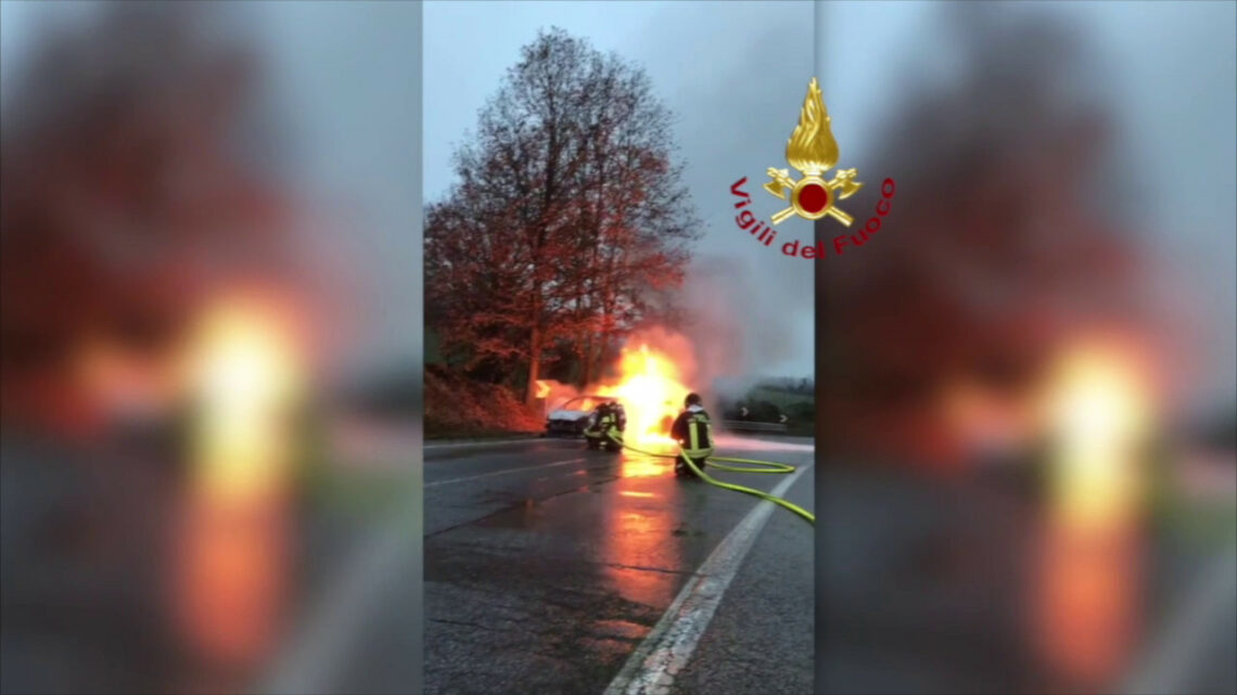 Intervento dei Vigili del Fuoco per incendio auto su strada Bidentina Intervento dei Vigili del Fuoco per incendio auto su strada Bidentina