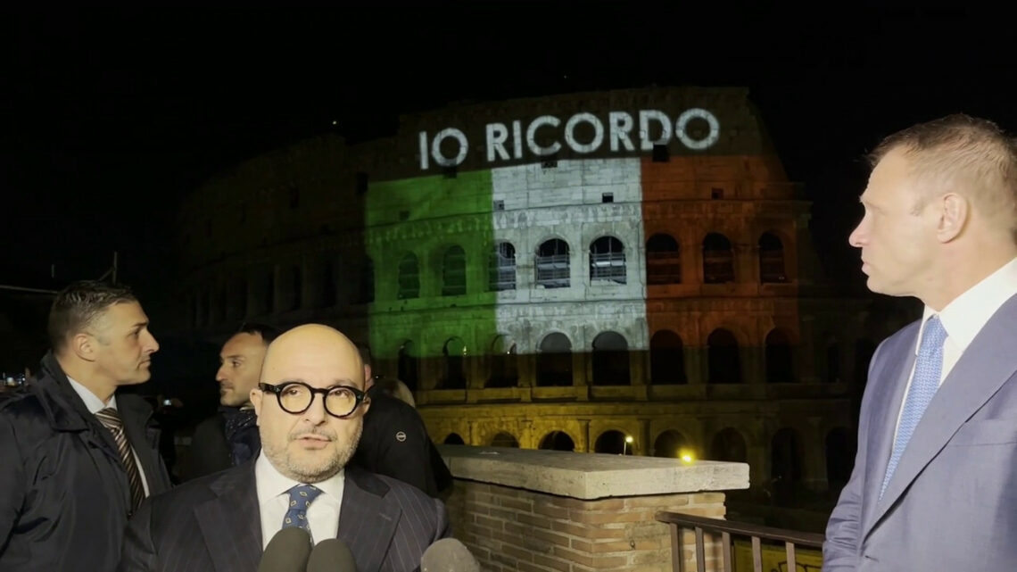 Foibe, Sangiuliano e Lollobrigida al Colosseo “vestito” con Tricolore Foibe, Sangiuliano e Lollobrigida al Colosseo “vestito” con Tricolore