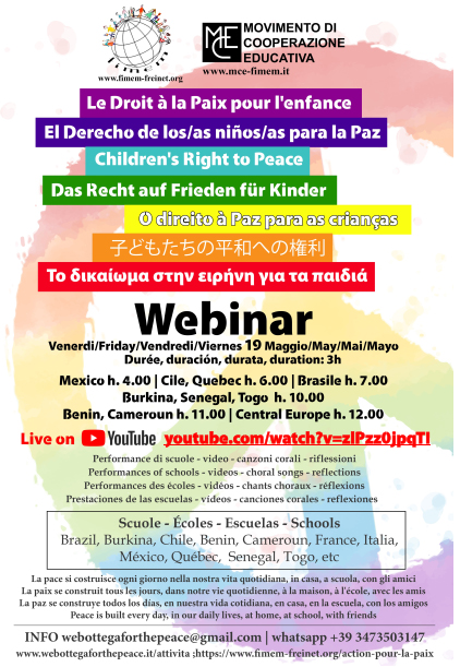 Costruiamo la pace.Il 19 maggio il webinar per l’infanzia.