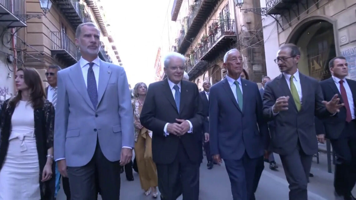 Mattarella, re di Spagna e presidente del Portogallo visitano Palermo Mattarella, re di Spagna e presidente del Portogallo visitano Palermo