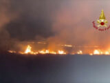 In fiamme bosco nel Materano, squadre dei vigili del fuoco in azione