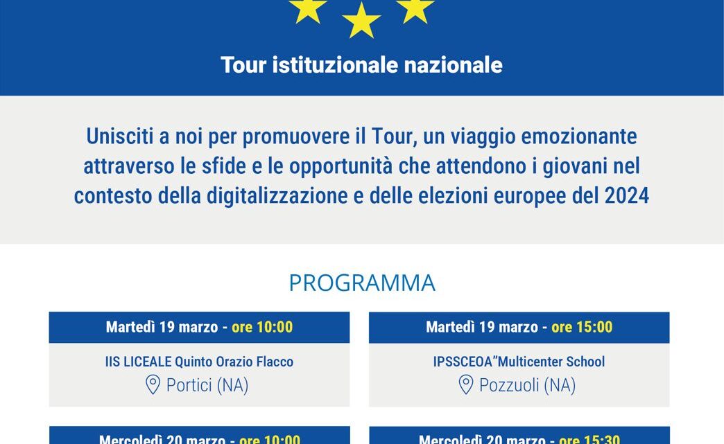 Il tour “Giovani, digitalizzazione, europee2024” arriva in Campania: un ponte verso il futuro europeo Il tour “Giovani, digitalizzazione, europee2024” arriva in Campania: un ponte verso il futuro europeo